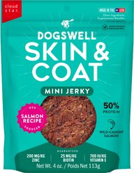 Dogswell Skin & Coat Mini Jerky Salmon Recipe Grain-Free Dog Treats, 4-oz bag