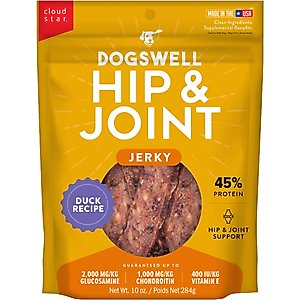 Dogswell Hip & Joint Jerky Duck Recipe Grain-Free Dog Treats, 10-oz bag