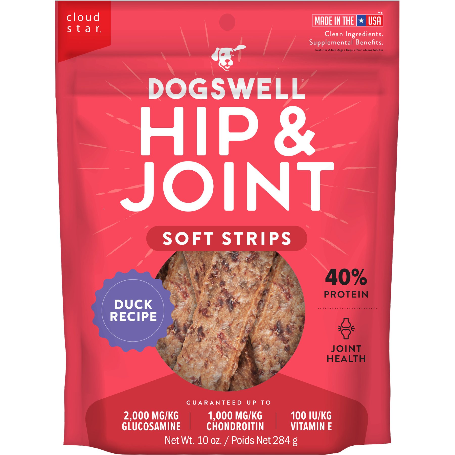 Dogswell Hip & Joint Soft Strips Duck Recipe Grain-Free Dog Treats, 10-oz bag
