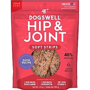 Dogswell Hip & Joint Soft Strips Duck Recipe Grain-Free Dog Treats, 10-oz bag