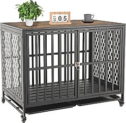 SMONTER Wooden Furniture Style Dog Crate, Rustic Brown, 42 Inch