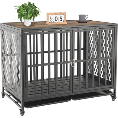 SMONTER SMONTER Wooden Furniture Style Dog Crate, Rustic Brown, 42 Inch