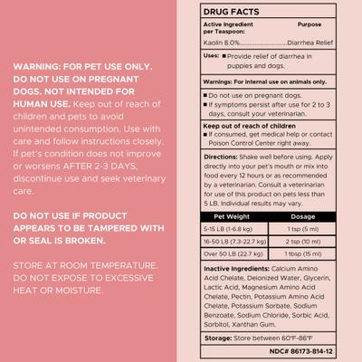 Show full view: Chew + Heal Stop The Diarrhea Liquid Digestive Aid for Dogs, 2-fl oz bottle slide 9 of 10