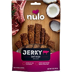 Nulo Premium Jerky Strips Dog Treats, Grain-Free High Protein Jerky Strips made with BC30 Probiotic to Support Digestive & Immune Health Jerky Dog Treats, 5-oz bag