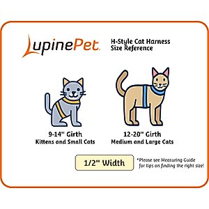 LupinePet Basic Solid H-Style Cat Harness, Black, Large: 12 to 20-in chest