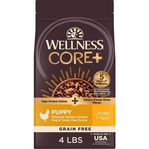 Wellness CORE+ Grain-Free Puppy Recipe with Freeze-Dried Turkey Dry Dog Food, 4-lb bag
