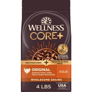 Wellness CORE+ Wholesome Grains Original Recipe High Protein Dry Dog Food, 4-lb bag