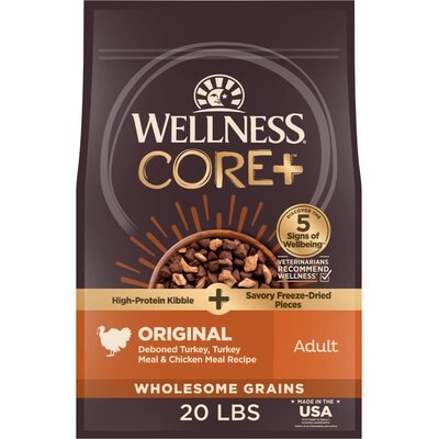 Wellness Wellness CORE+ with Freeze-Dried Pieces Adult Wholesome Grains High-Protein Natural Turkey & Chicken Dry Dog Food, 20-lb bag