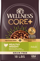 Wellness CORE+ Grain-Free Healthy Weight Recipe with Freeze-Dried Turkey Dry Dog Food, 18-lb bag