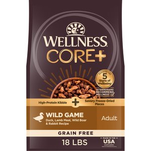 Wellness CORE+ Grain-Free Wild Game Recipe with Freeze-Dried Lamb Dry Dog Food, 18-lb bag