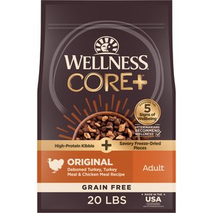 Wellness CORE+ Grain-Free Original Recipe with Freeze-Dried Turkey Dry Dog Food, 20-lb bag