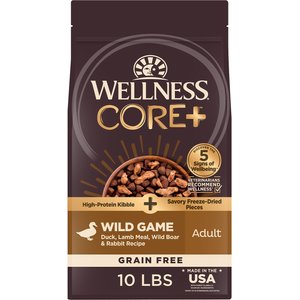 Wellness CORE+ Grain-Free Wild Game Recipe with Freeze-Dried Lamb Dry Dog Food, 10-lb bag
