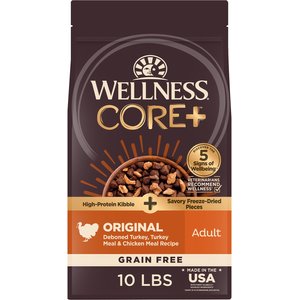 Wellness CORE+ Grain-Free Original Recipe with Freeze-Dried Turkey Dry Dog Food, 10-lb bag
