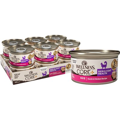 Wellness Wellness CORE+ Skin & Coat Pate Duck & Chicken Natural Grain-Free Wet Cat Food, 2.8-oz can, case of 12
