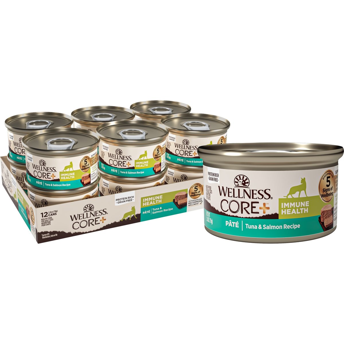 Wellness CORE+ Immune Health Pate Tuna & Salmon Natural Grain-Free Wet Cat Food, 2.8-oz can, case of 12