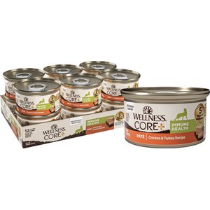Wellness CORE+ Immune Health Chicken & Turkey Natural Grain-Free Pate Wet Cat Food, 2.8-oz can, case of 12