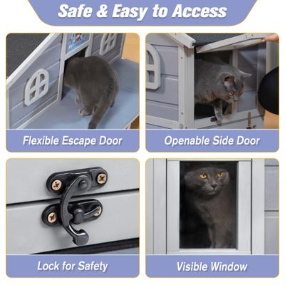 Show full view: Coziwow Wooden Outdoor Cat House with Balcony, Grey slide 4 of 11