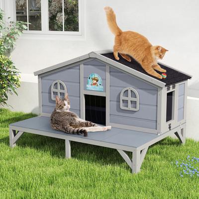 thumbnail image 2 of COZIWOW Upgraded Large Outdoor Catio For Multiple Cats - Grey Wooden Cat House With Platforms 2 of 5
