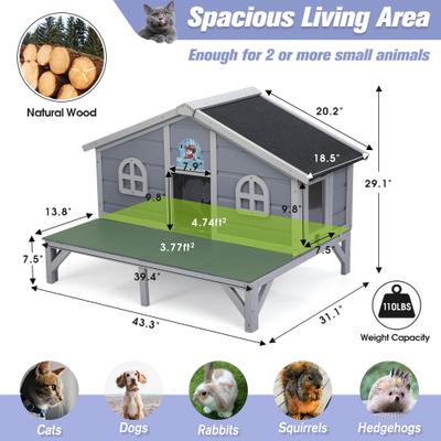 Show full view: Coziwow Wooden Outdoor Cat House with Balcony, Grey slide 2 of 11