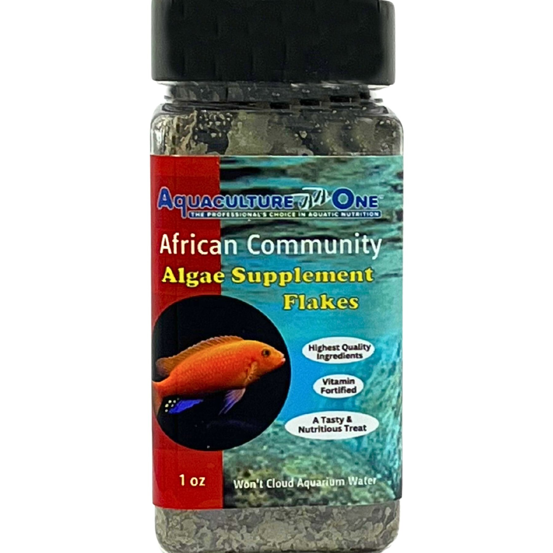 Aquaculture-One African Community Algae Supplement Flakes Fish Food, 1-oz jar