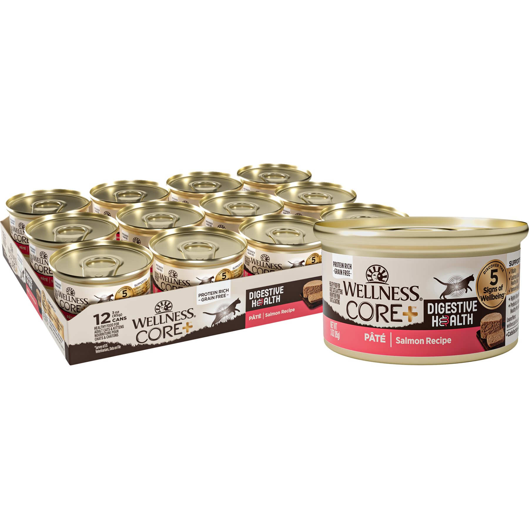 Wellness CORE Digestive Health Pate Salmon Natural Grain-Free Wet Cat Food, 3-oz can, case of 12
