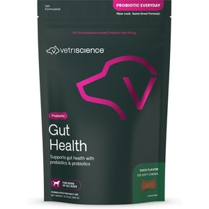 VetriScience Probiotic Everyday Gut Health Duck Flavored Chews Probiotic Supplement for Dogs, 120 count