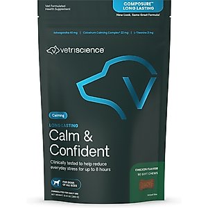 VetriScience Composure Long Lasting Calm & Confident Clinically Tested Chicken Flavored Chews Calming Supplement for Dogs, 90 Chews
