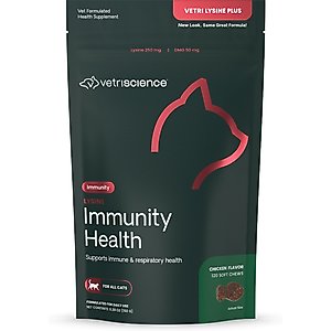 VetriScience Lysine Plus Lysine Immunity Health Chicken Flavored Chews Immune Supplement for Cats, 120 count