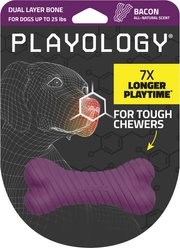 Playology Bacon Scented Dual Layer Bone Dog Toy, Small