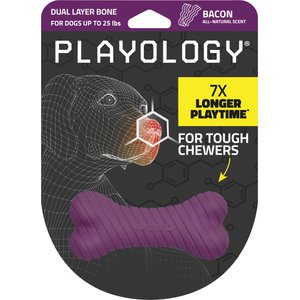 Playology Bacon Scented Dual Layer Bone Dog Toy, Small