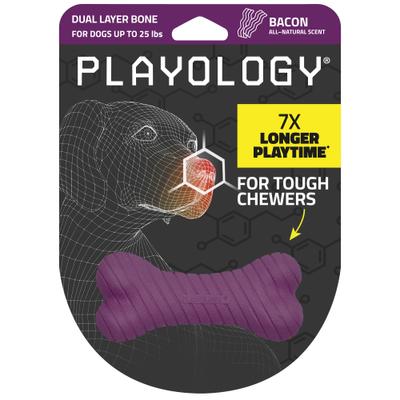 Show full view: Playology Bacon Scented Dual Layer Bone Dog Toy, Small slide 1 of 10