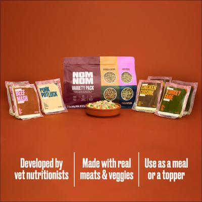Show full view: Nom Nom Freshly-Made Frozen Variety Pack Dog Food, 14-oz pouch, bundle of 28  slide 3 of 11