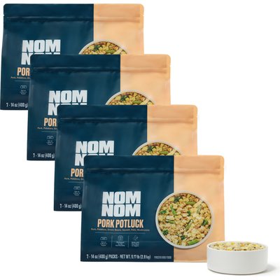 Nom Nom Nom Nom Freshly-Made Frozen Grain-Free Pork Potluck Dog Food, 14-oz pouch, bundle of 28