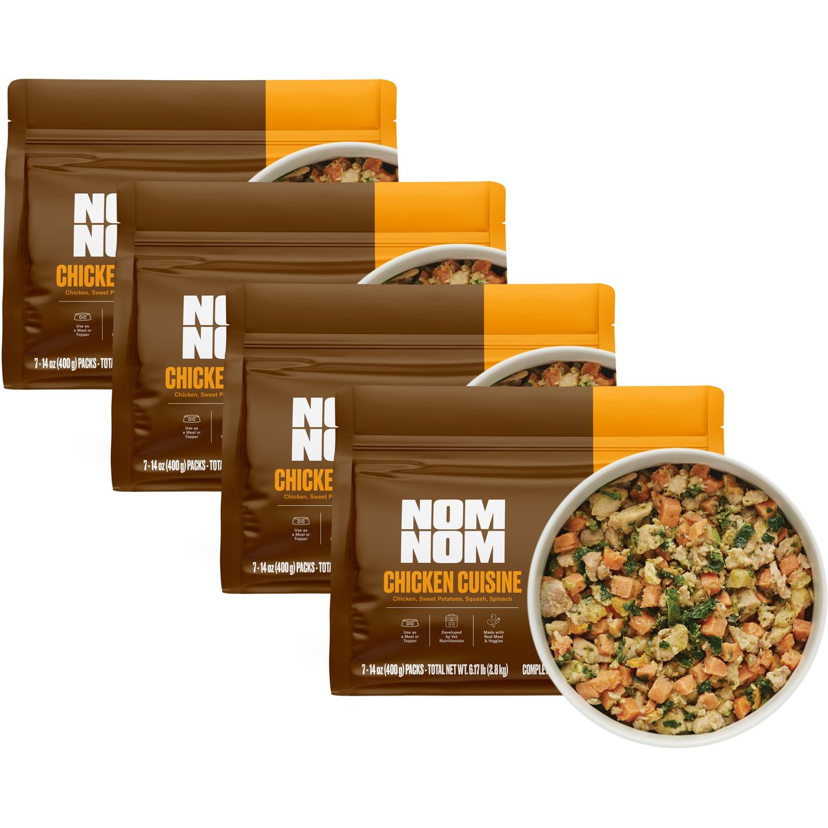 Nom Nom Freshly-Made Frozen Grain-Free Chicken Cuisine Dog Food, 14-oz pouch, bundle of 28