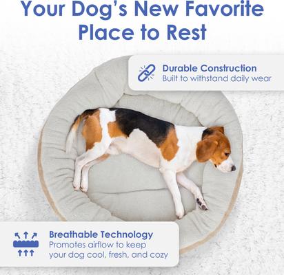 Show full view: American Kennel Club Mason Fabric Round Dog Bed, Tan, Large: 31-in slide 2 of 7