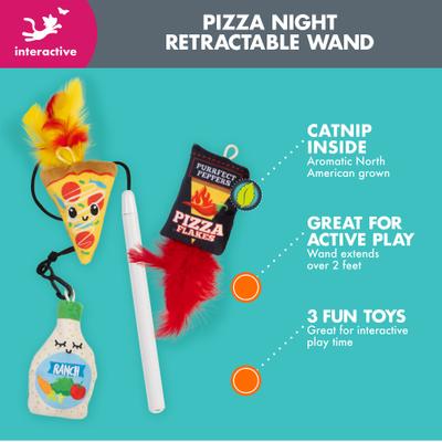 Show full view: Quirky Kitty Pizza Night Retractable Wand Cat Toy, 3 count slide 4 of 5