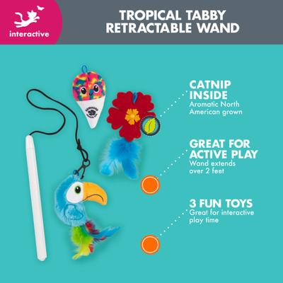 Show full view: Quirky Kitty Tropical Tabby Retractable Wand Cat Toy, 3 count slide 4 of 6