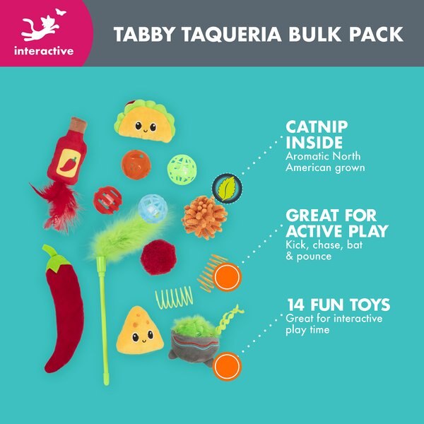 Quirky Kitty Tabby Taqueria Plush Cat Toy, 14 count