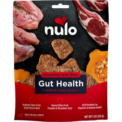 Nulo Nulo Functional Gut Health Lamb & Turkey Jerky Dog Treats, 5-oz pouch