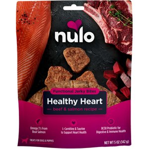 Nulo Functional Healthy Heart Beef & Salmon Jerky Dog Treats, 5-oz pouch