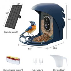 PerchMe Feather-Shaped Smart Bird Feeder with Camera, Navy Blue slide 2 of 9