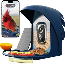 PerchMe Feather-Shaped Smart Bird Feeder with Camera, Navy Blue