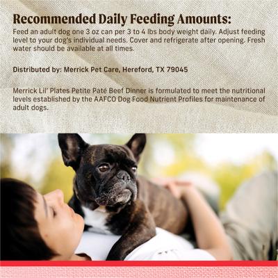 Show full view: Merrick Lil' Plates Petite Pates Premium Grain-Free Beef Dinner Wet Dog Food, 3-oz can, case of 24 slide 10 of 12