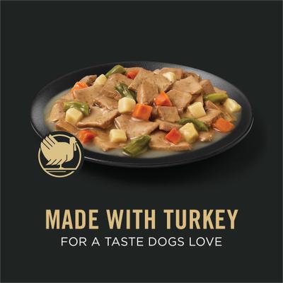 Show full view: Purina Pro Plan Savor Adult Turkey & Vegetables Entree Slices in Gravy Canned Dog Food, 13-oz, case of 12 slide 4 of 12