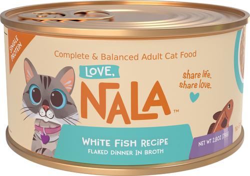 Show full view: Love, Nala Single Protein Flaked Ocean White Fish Recipe in Broth Adult Wet Cat Food, 2.8-oz can, case of 12 slide 6 of 8
