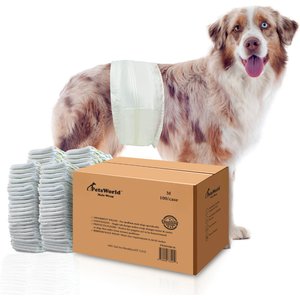 PetsWorld Super Absorbent Comfort Fit Disposable Male Dog Wraps, 100 count, Medium: 16 to 21-in
