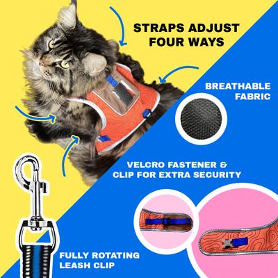 Show full view: Travel Cat The Pathfinder Reflective Cat Harness with GPS Tracker Pocket, Orange Sunset, Small: 14 to 16-in chest slide 6 of 10