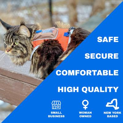 Show full view: Travel Cat The Pathfinder Reflective Cat Harness with GPS Tracker Pocket, Orange Sunset, Small: 14 to 16-in chest slide 4 of 10