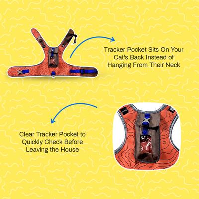Show full view: Travel Cat The Pathfinder Reflective Cat Harness with GPS Tracker Pocket, Orange Sunset, Small: 14 to 16-in chest slide 3 of 10