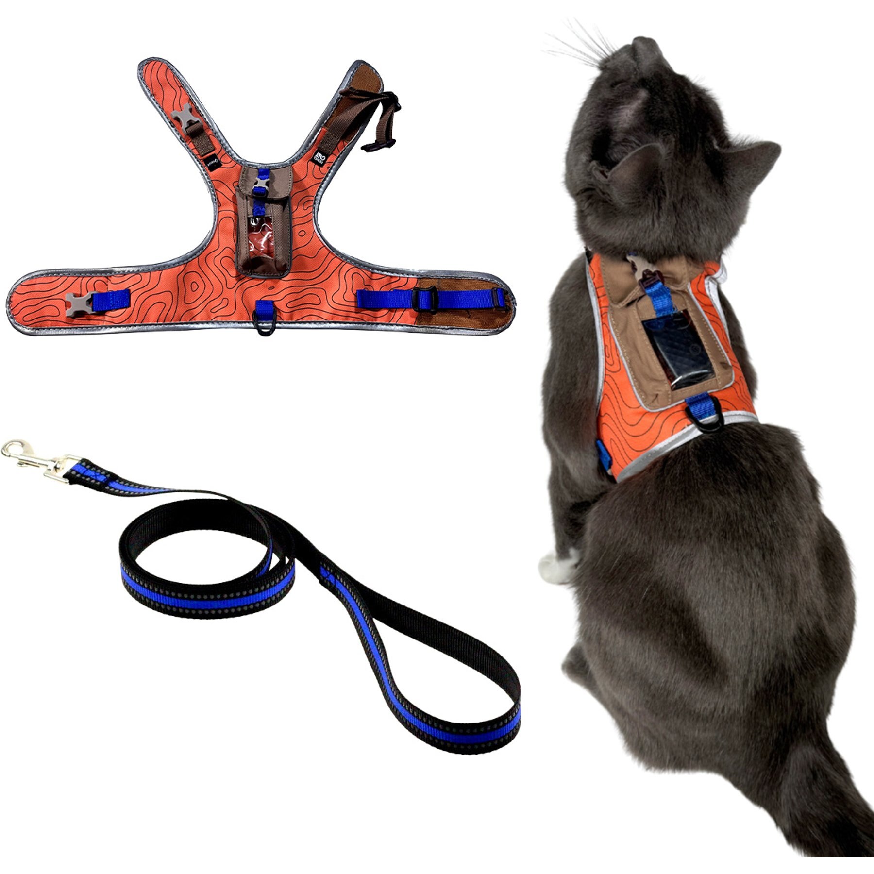 Travel Cat The Pathfinder Reflective Cat Harness with GPS Tracker Pocket, Orange Sunset, Large: 16.5 to 19-in chest
